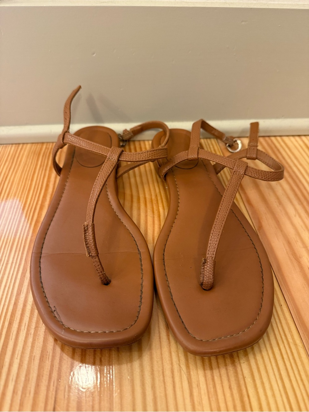 J. Crew Brown T-Strap Leather Sandals